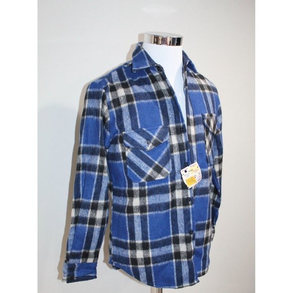 NWT Michael Richards Blue Plaid Flannel Shirt Size S Long Sleeve Button up NOS - Picture 3 of 5